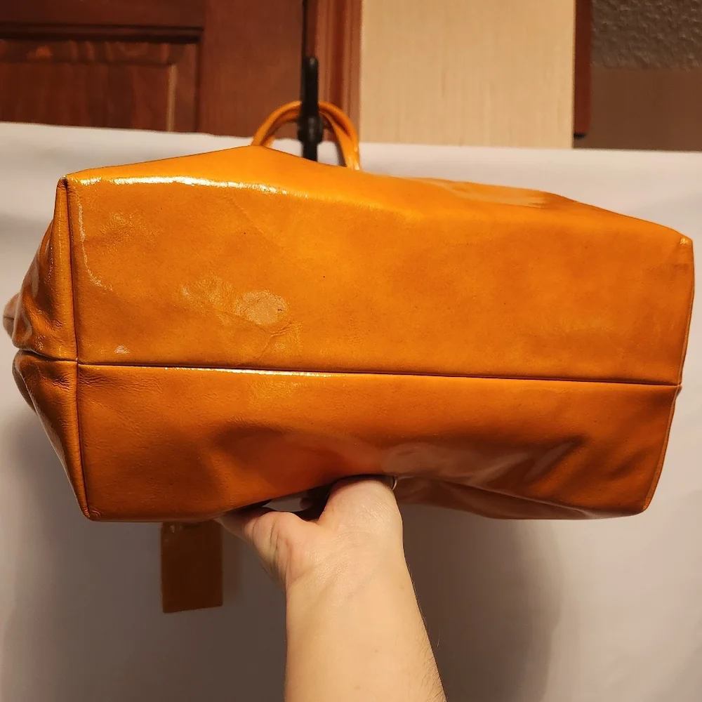 Dooney and Bourke Mustard Yellow Large Patent Leather Cindy Tote - Picture 6 of 16